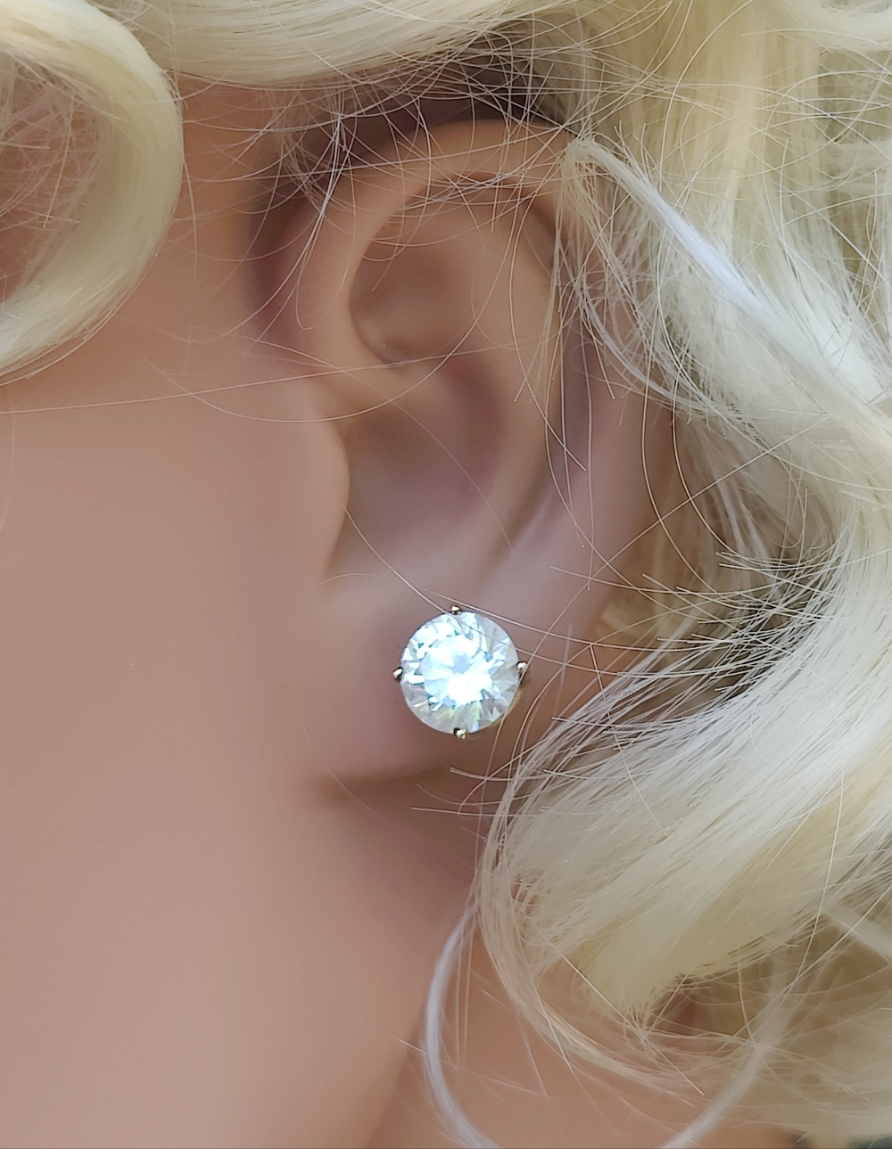 14k Vermeil Sterling Silver CZ Stud Earrings - Picture 7 of 7